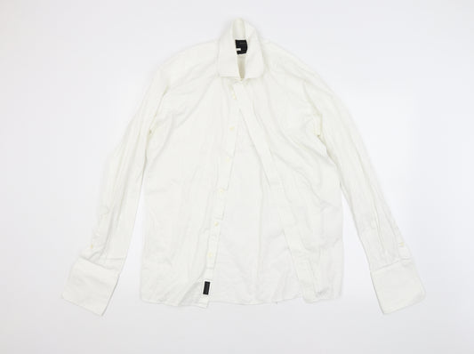 Front view of Duchamp men’s white floral dress shirt