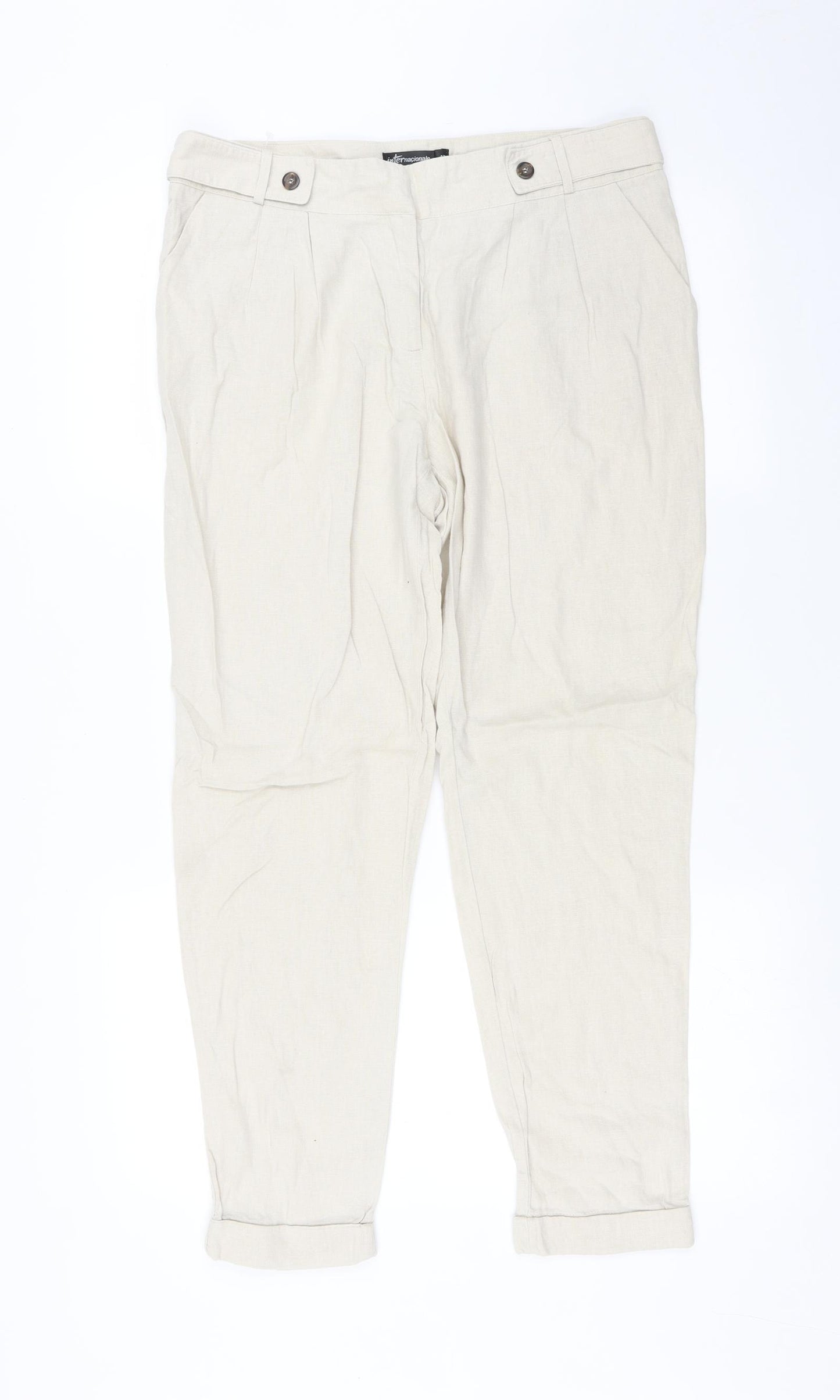 Internationale Womens Beige   Trousers  Size 12 L27 in