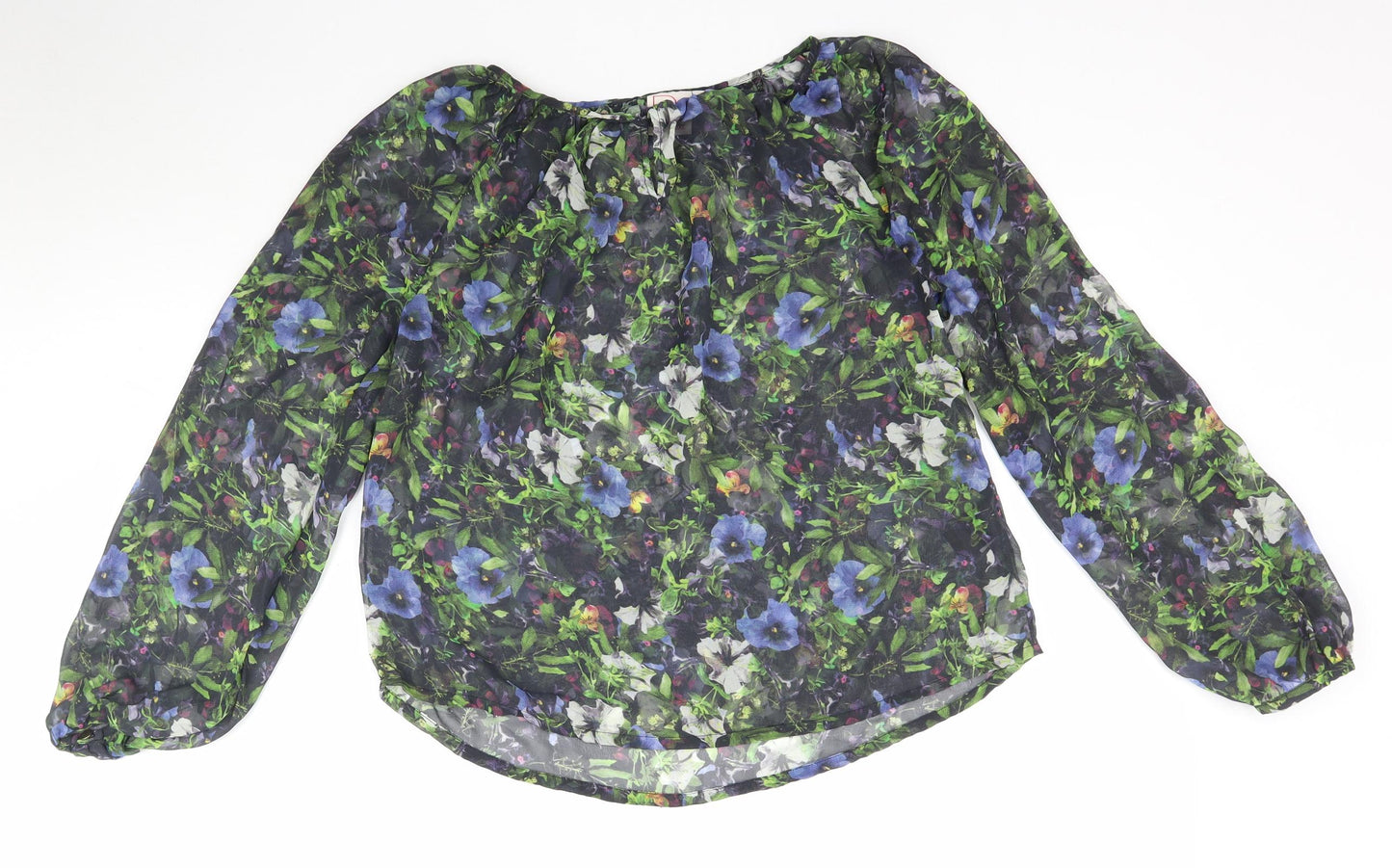 NEXT Womens Multicoloured Floral Mesh Basic Blouse Size 6  - Keyhole Neck
