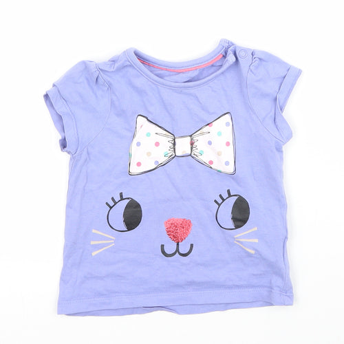 Mothercare Girls Purple   Basic T-Shirt Size 6-9 Months  - Cat bow