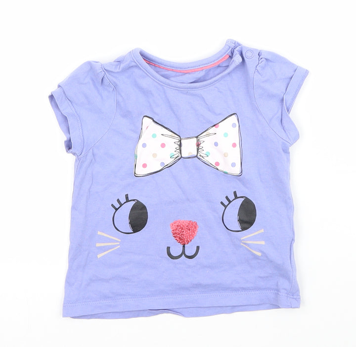 Mothercare Girls Purple   Basic T-Shirt Size 6-9 Months  - Cat bow