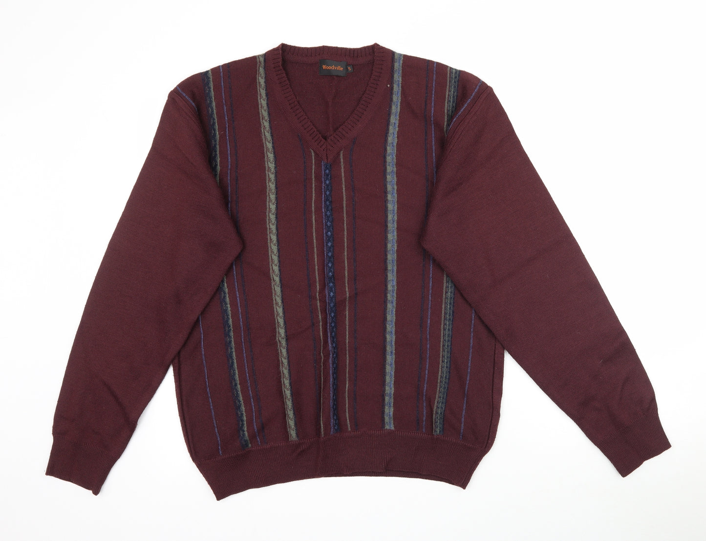 Woodville Mens Red Striped Knit Pullover Jumper Size S