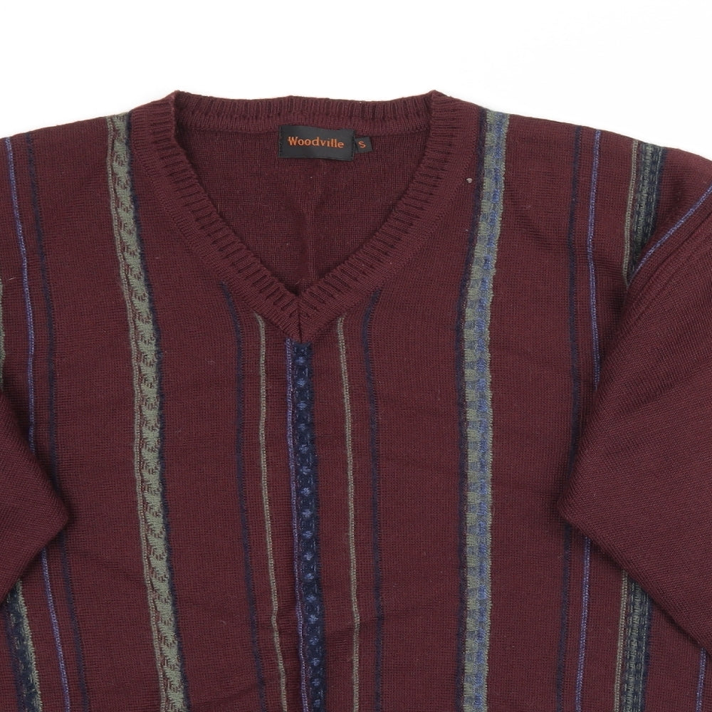 Woodville Mens Red Striped Knit Pullover Jumper Size S