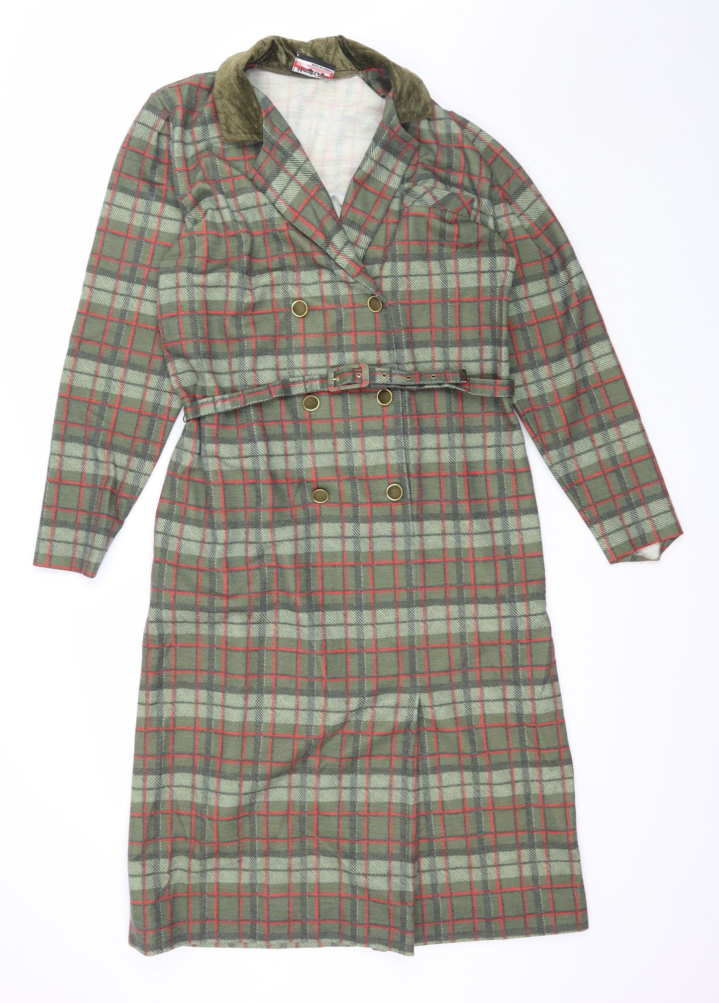Marcelle Griffon Womens Green Plaid  Trench Coat Coat Size M