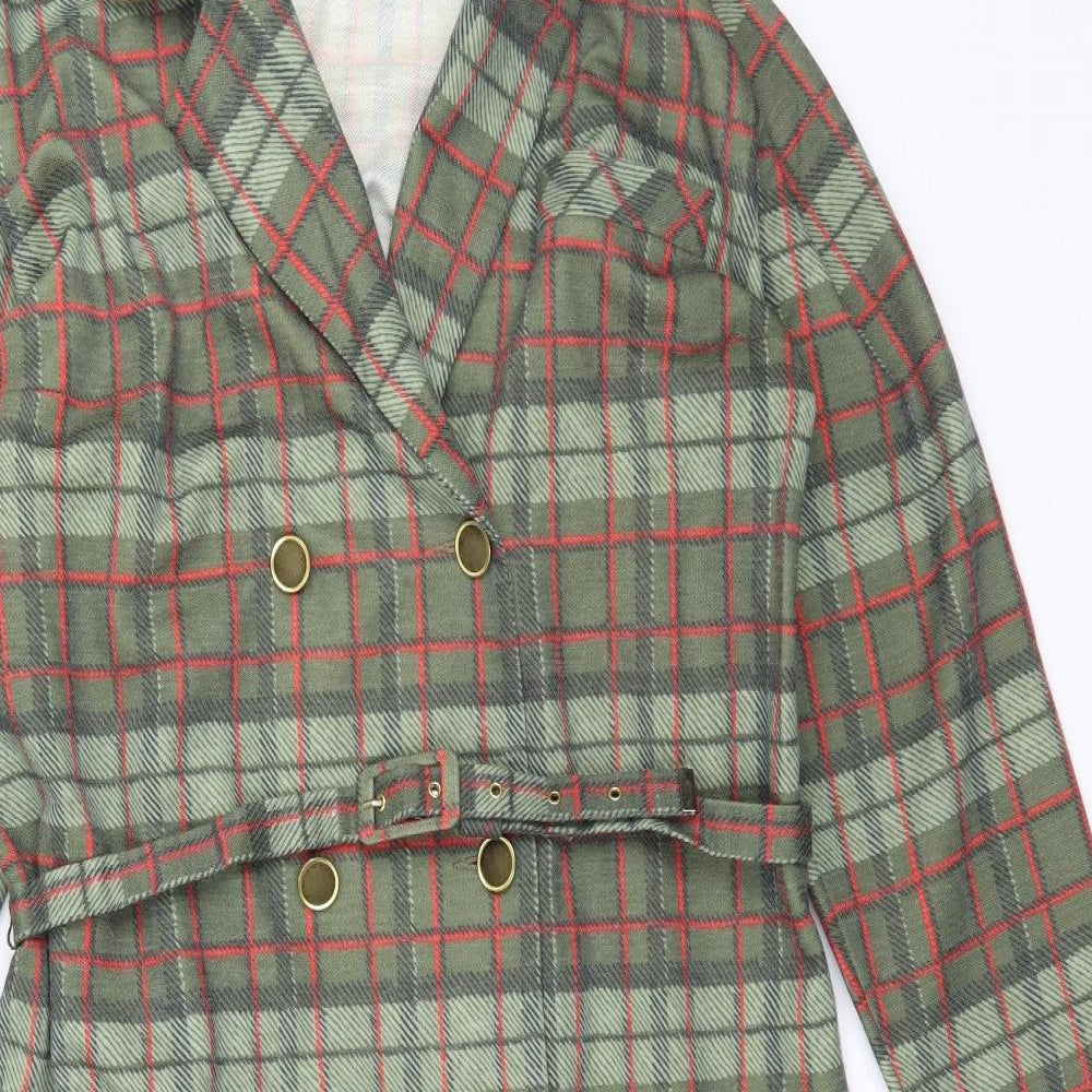 Marcelle Griffon Womens Green Plaid  Trench Coat Coat Size M