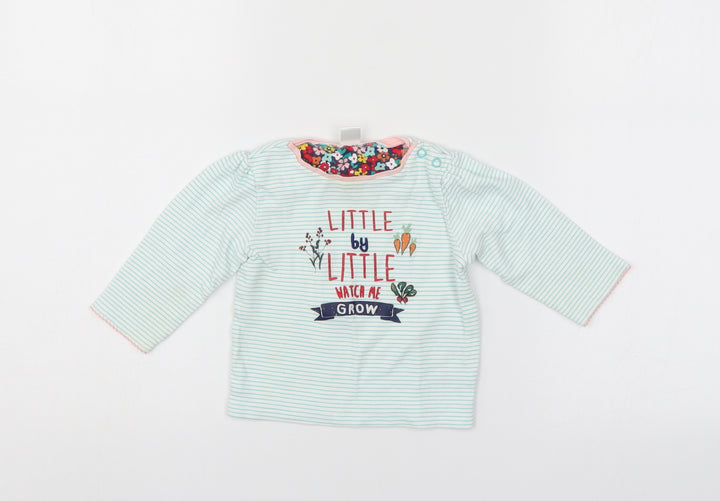 Mini Club Girls Green Striped  Henley Jumper Size 9-12 Months