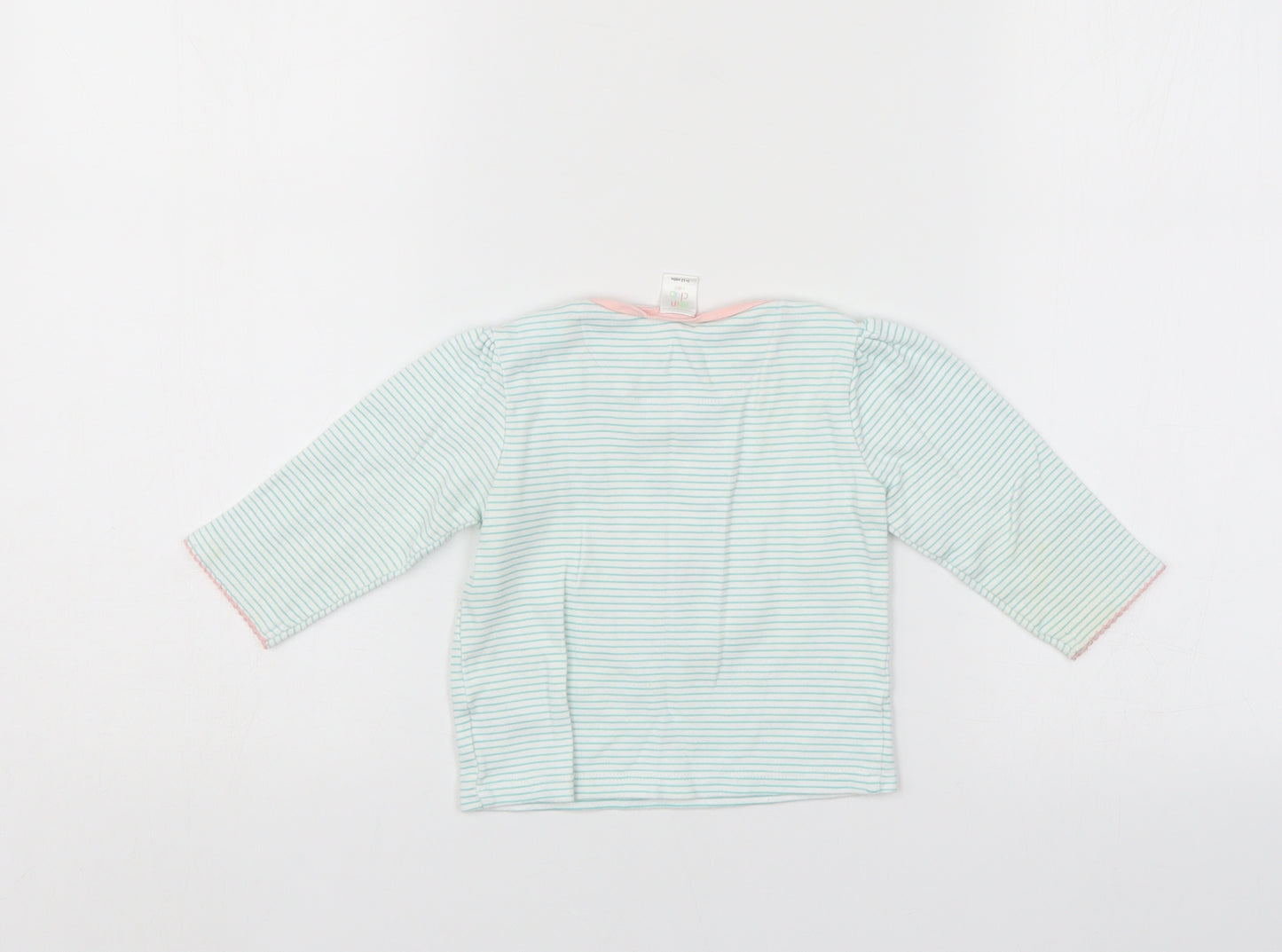 Mini Club Girls Green Striped  Henley Jumper Size 9-12 Months