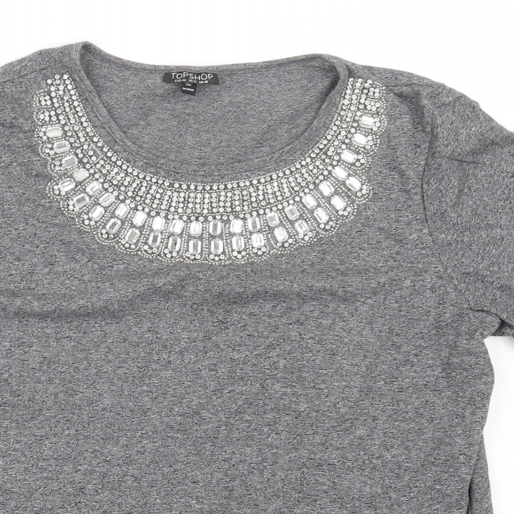 Topshop Womens Grey   Basic T-Shirt Size 16