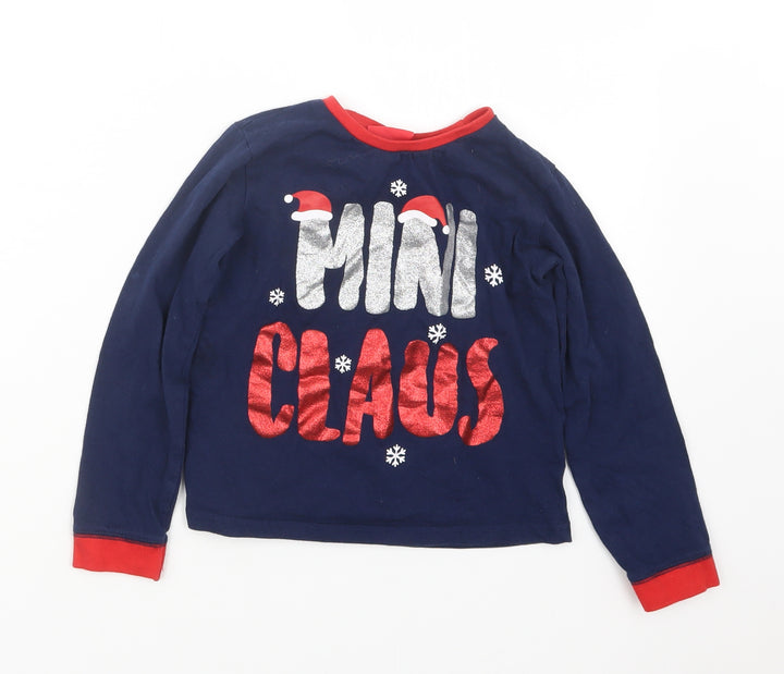 Preworn Girls Blue Geometric Top Pyjama Top Size 3-4 Years - Christmas