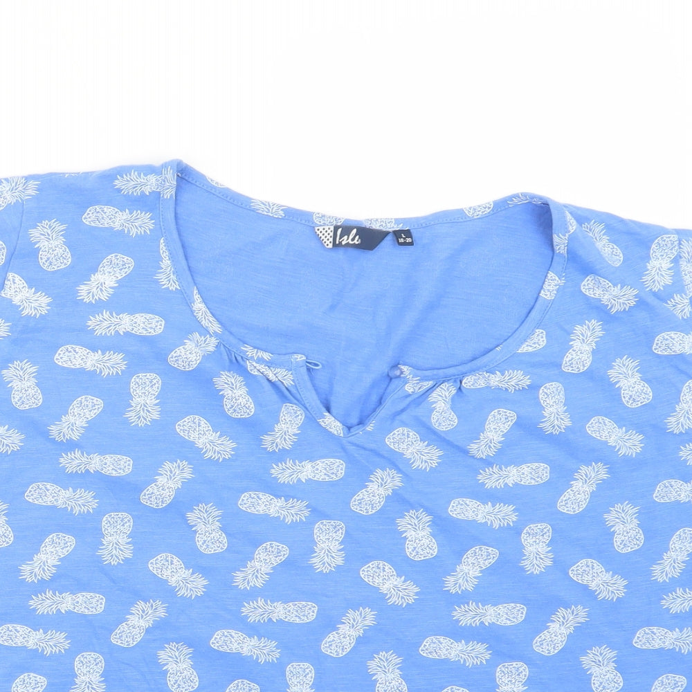 EWM Womens Blue Geometric  Basic T-Shirt Size 18