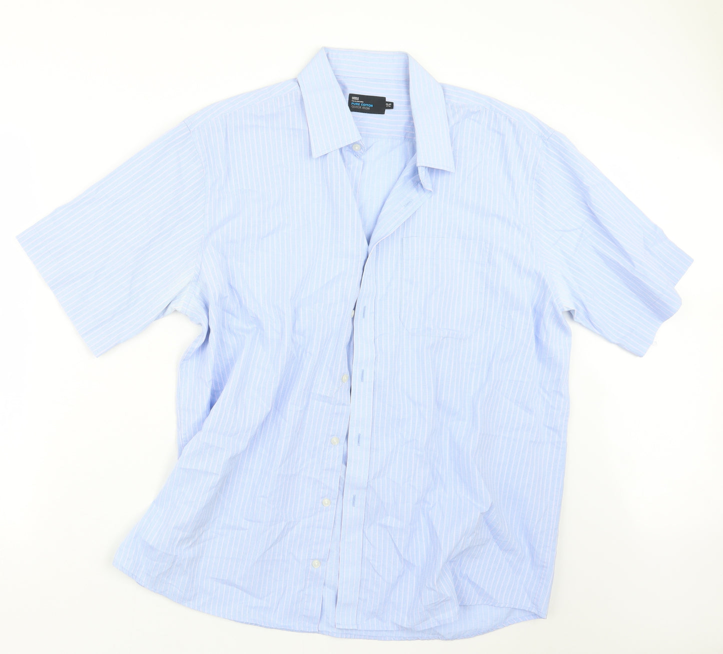 Marks and Spencer Mens Blue Striped   Button-Up Size 17.5