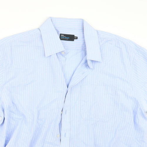 Marks and Spencer Mens Blue Striped   Button-Up Size 17.5