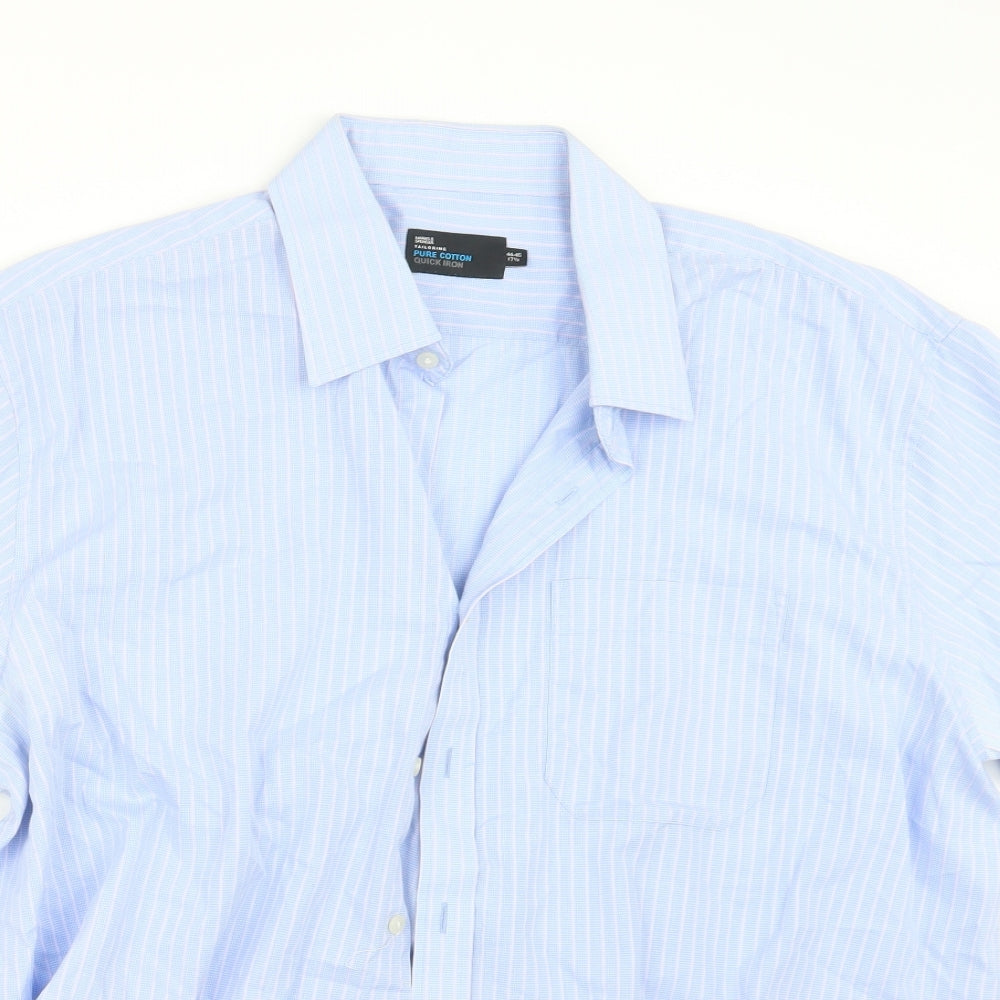 Marks and Spencer Mens Blue Striped   Button-Up Size 17.5