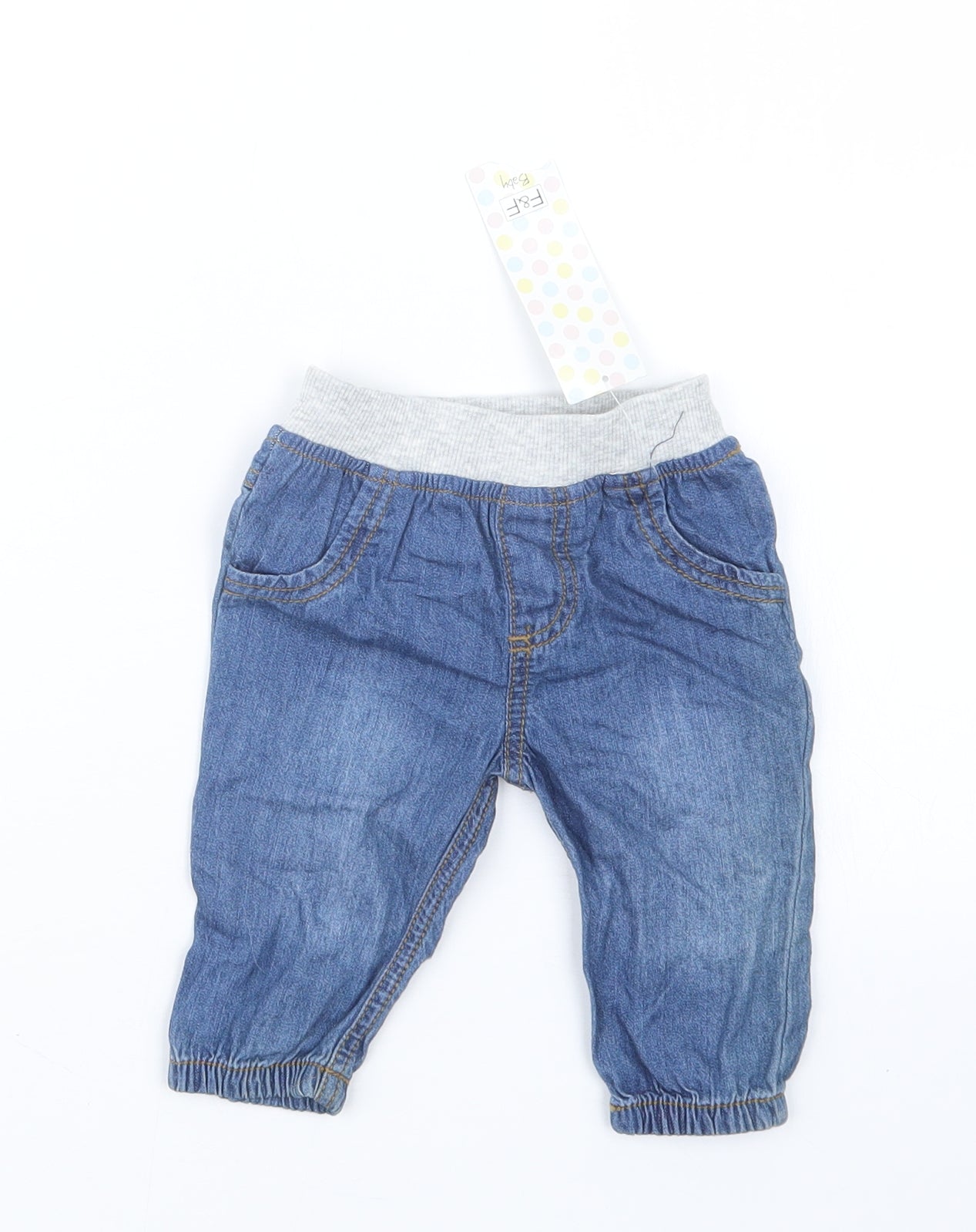F&F Boys Blue  Denim Cargo Jeans Size 3-6 Months
