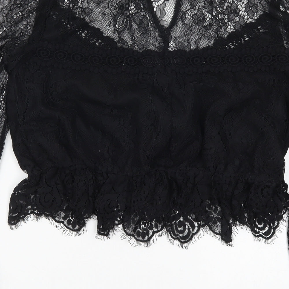 Miss Selfridge Womens Black  Lace Basic Blouse Size 10