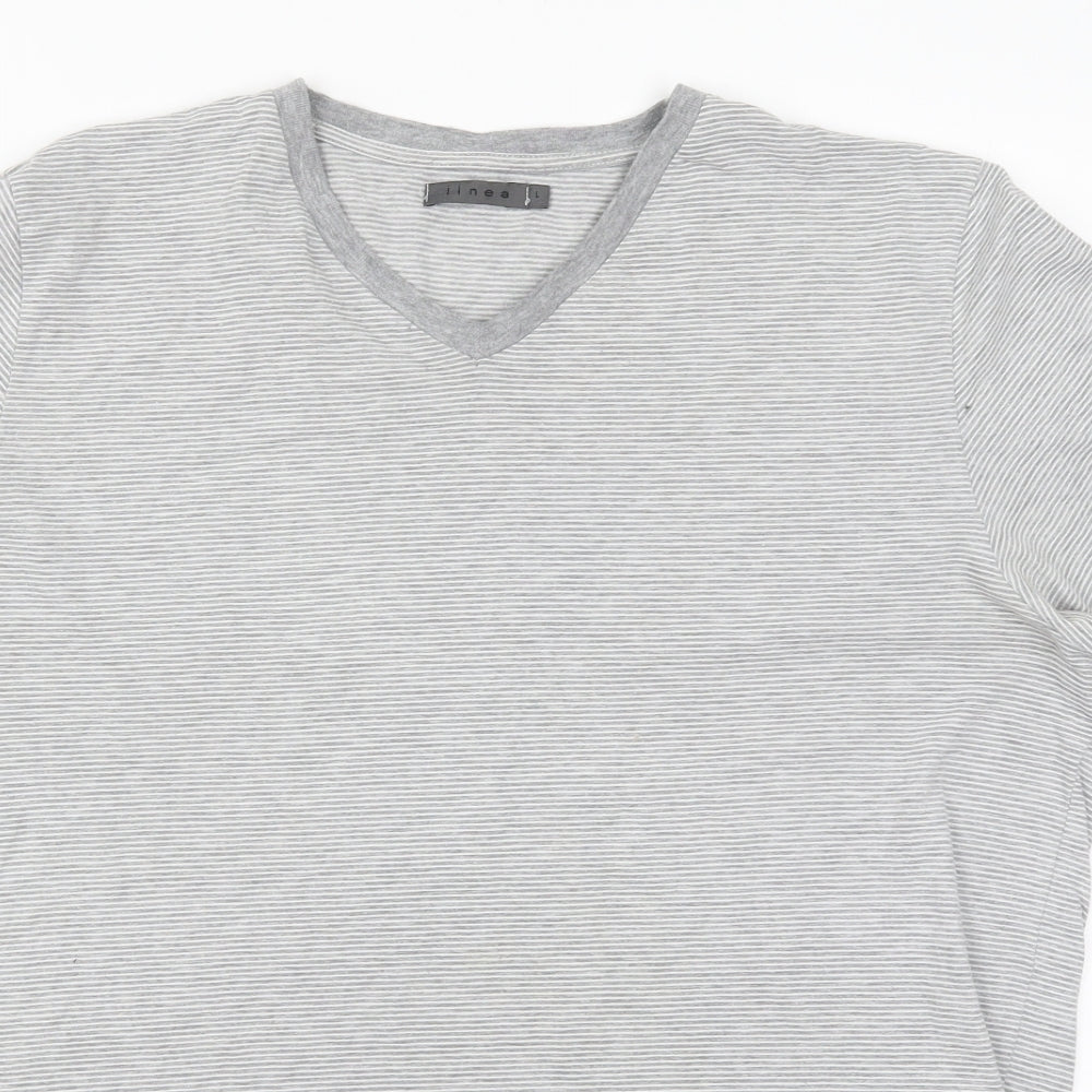 Linea Mens Grey Striped   T-Shirt Size L