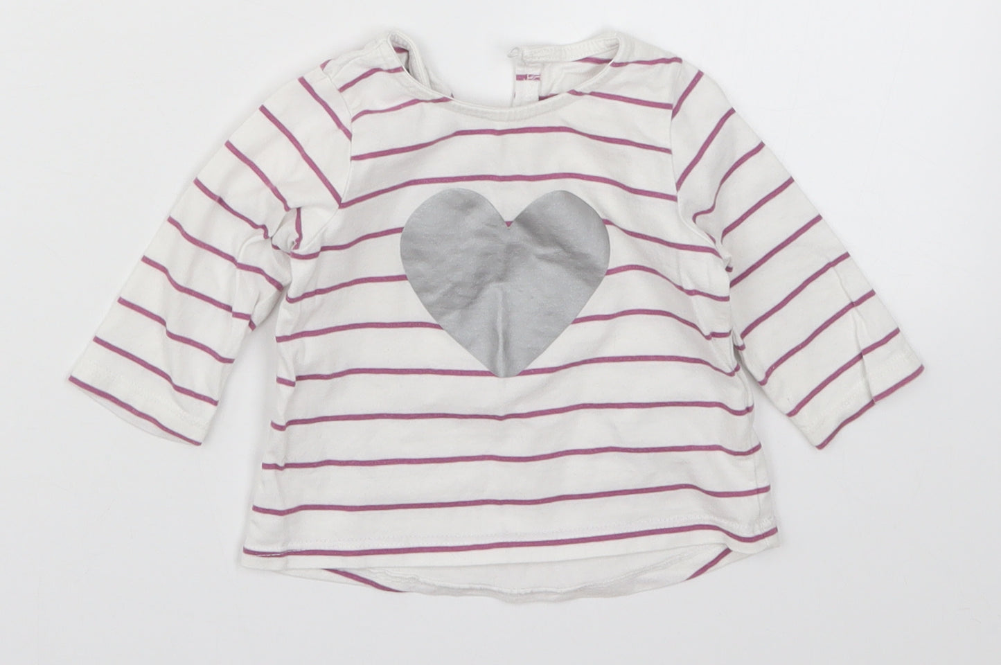 Preworn Girls White Striped  Basic T-Shirt Size 3-6 Months  - Love Heart