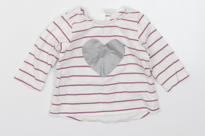 Preworn Girls White Striped Basic T-Shirt Size 3-6 Months - Love Heart