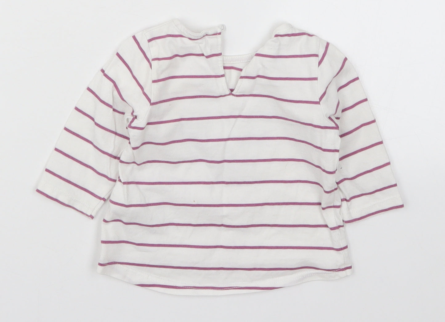 Preworn Girls White Striped  Basic T-Shirt Size 3-6 Months  - Love Heart