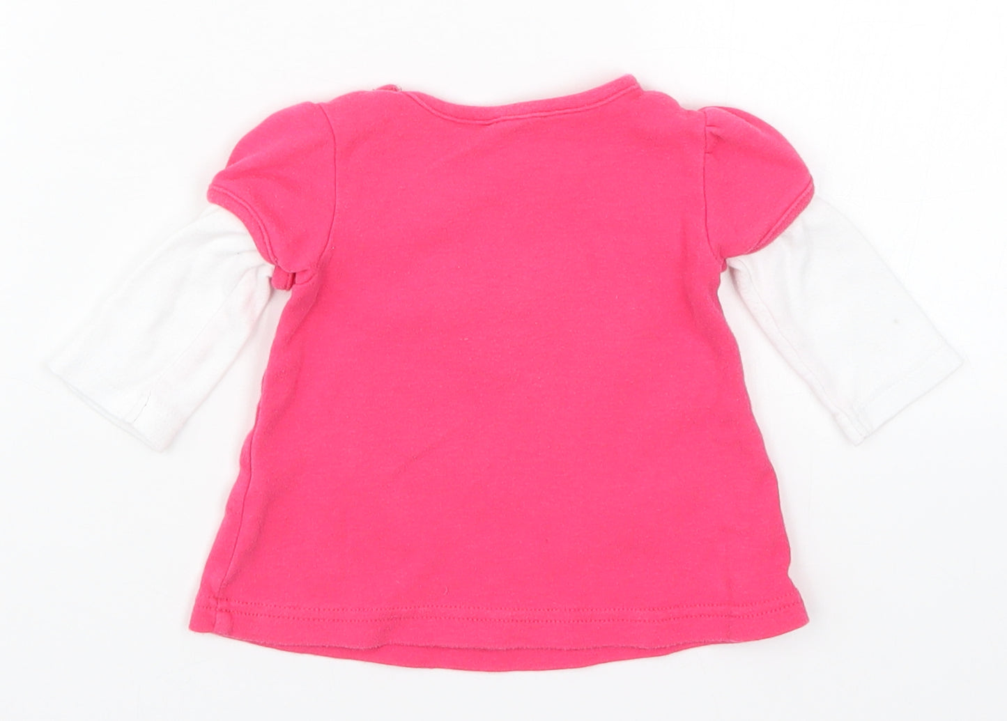 M&Co Girls Pink   Basic T-Shirt Size 6-9 Months  - Birds Flowers