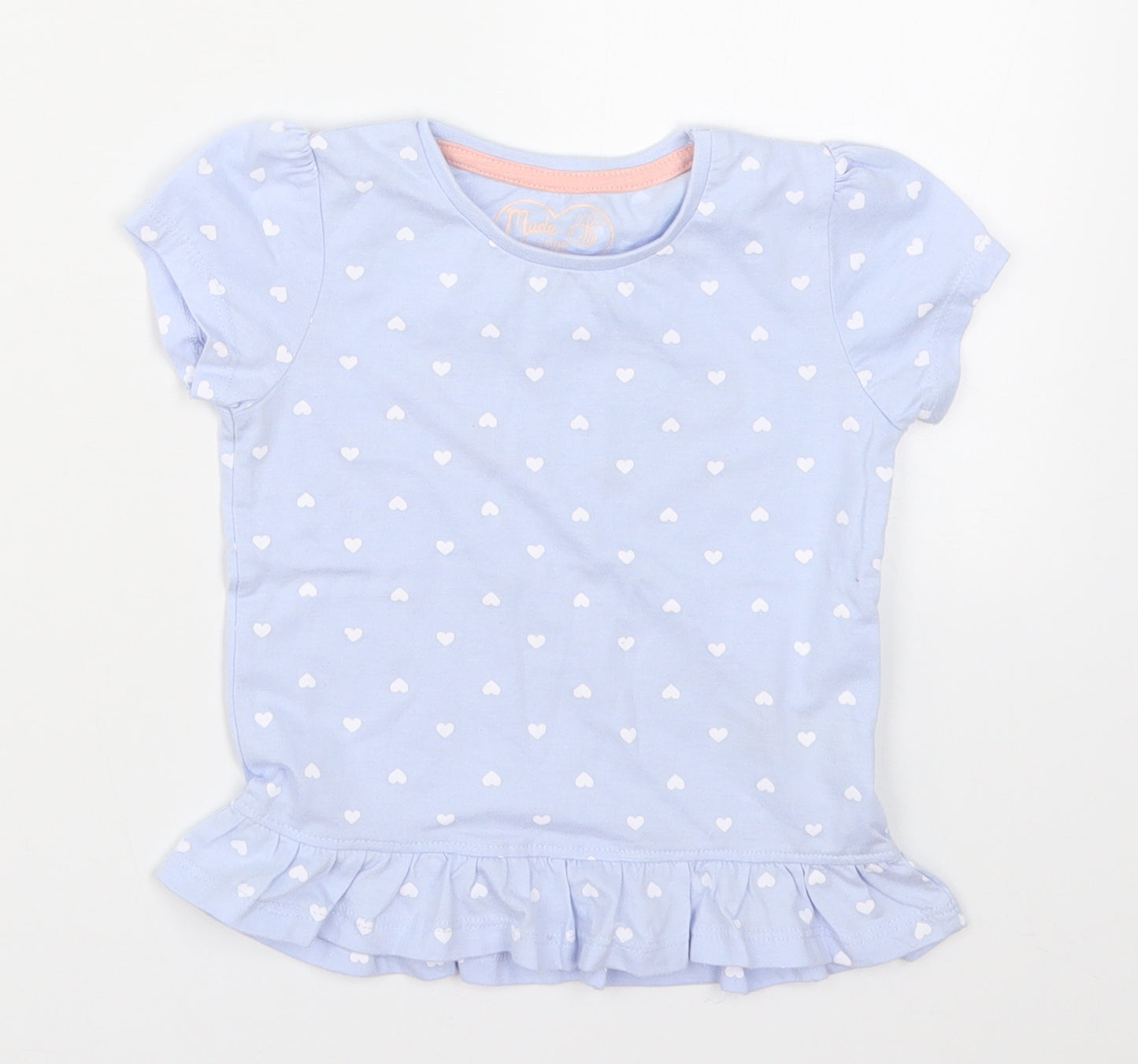 Young Dimension Girls Blue   Basic T-Shirt Size 2-3 Years  - Love Hearts