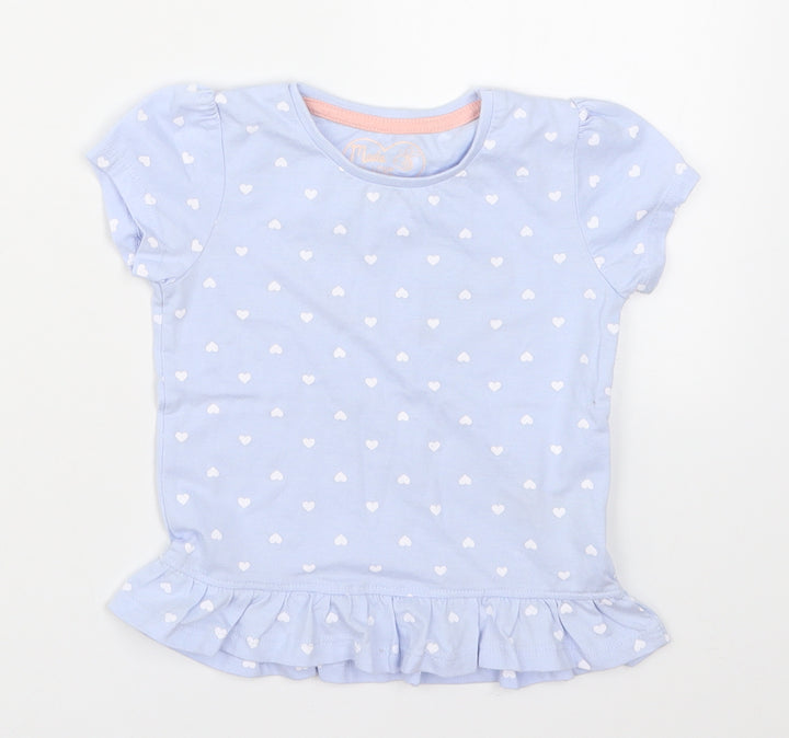 Young Dimension Girls Blue   Basic T-Shirt Size 2-3 Years  - Love Hearts