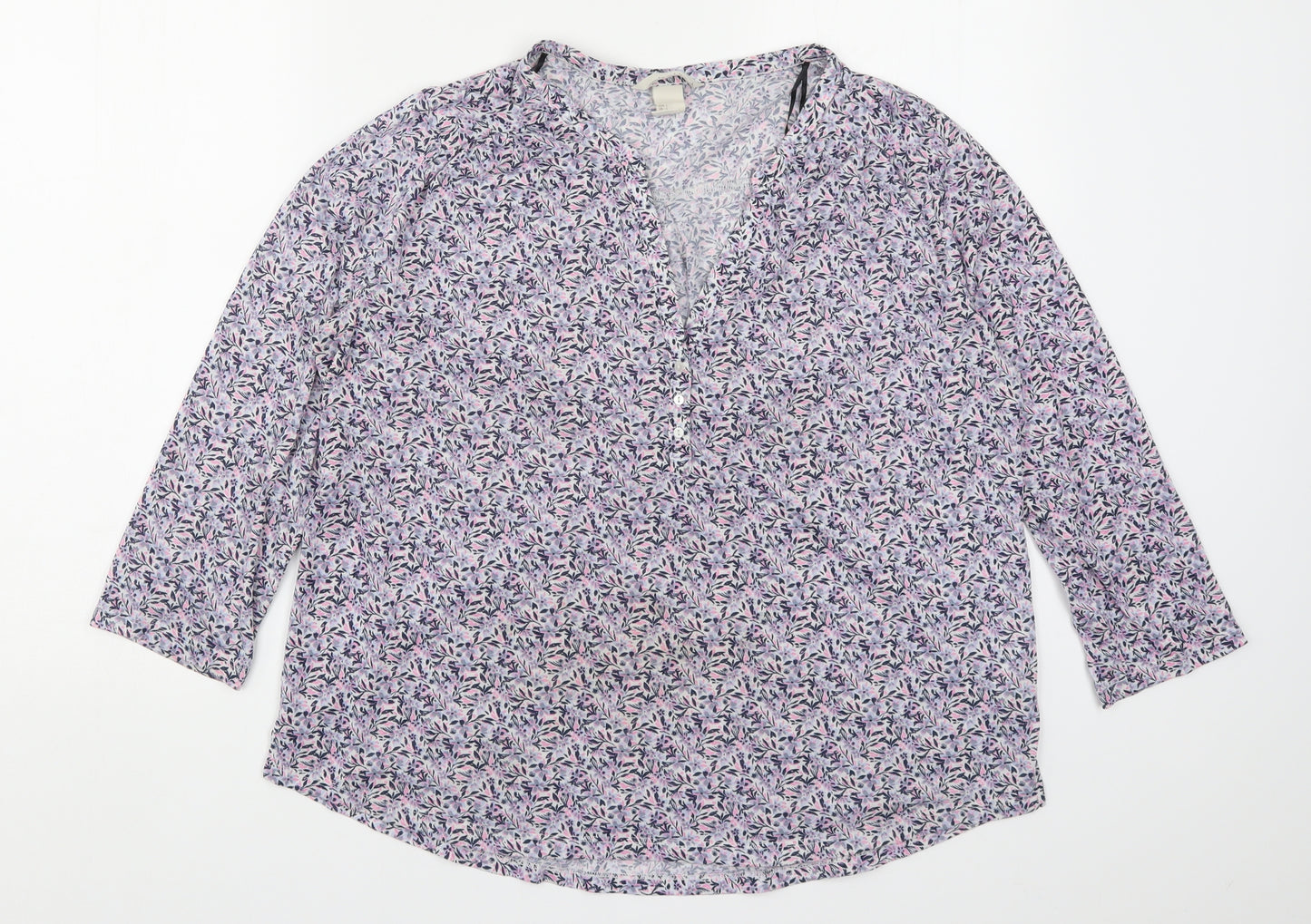 H&M Womens Purple Floral  Basic T-Shirt Size L
