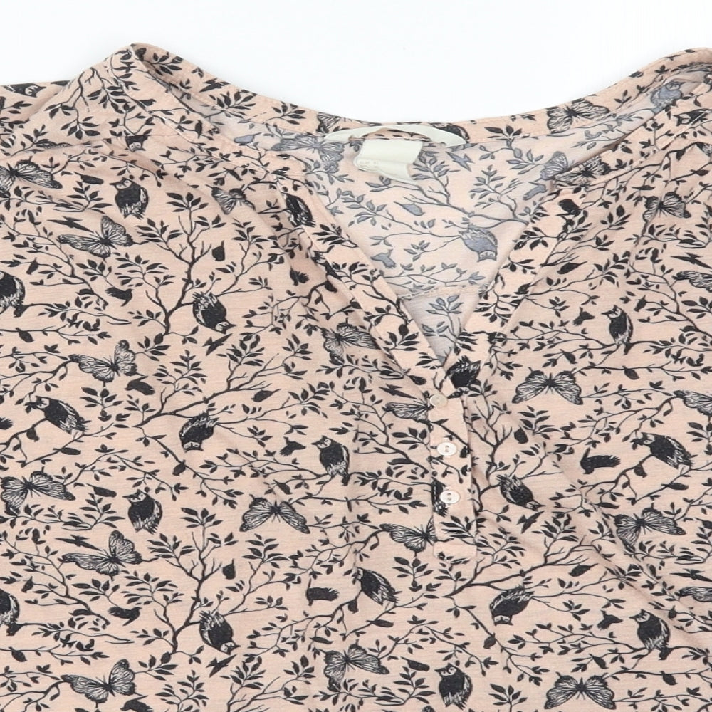 H&M Womens Pink Floral  Basic T-Shirt Size XL  - Birds and Butterflies