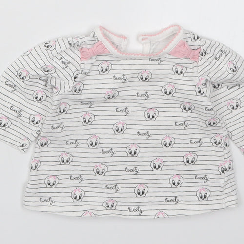 George Girls White Striped  Basic T-Shirt Size 0-3 Months  - Tweety
