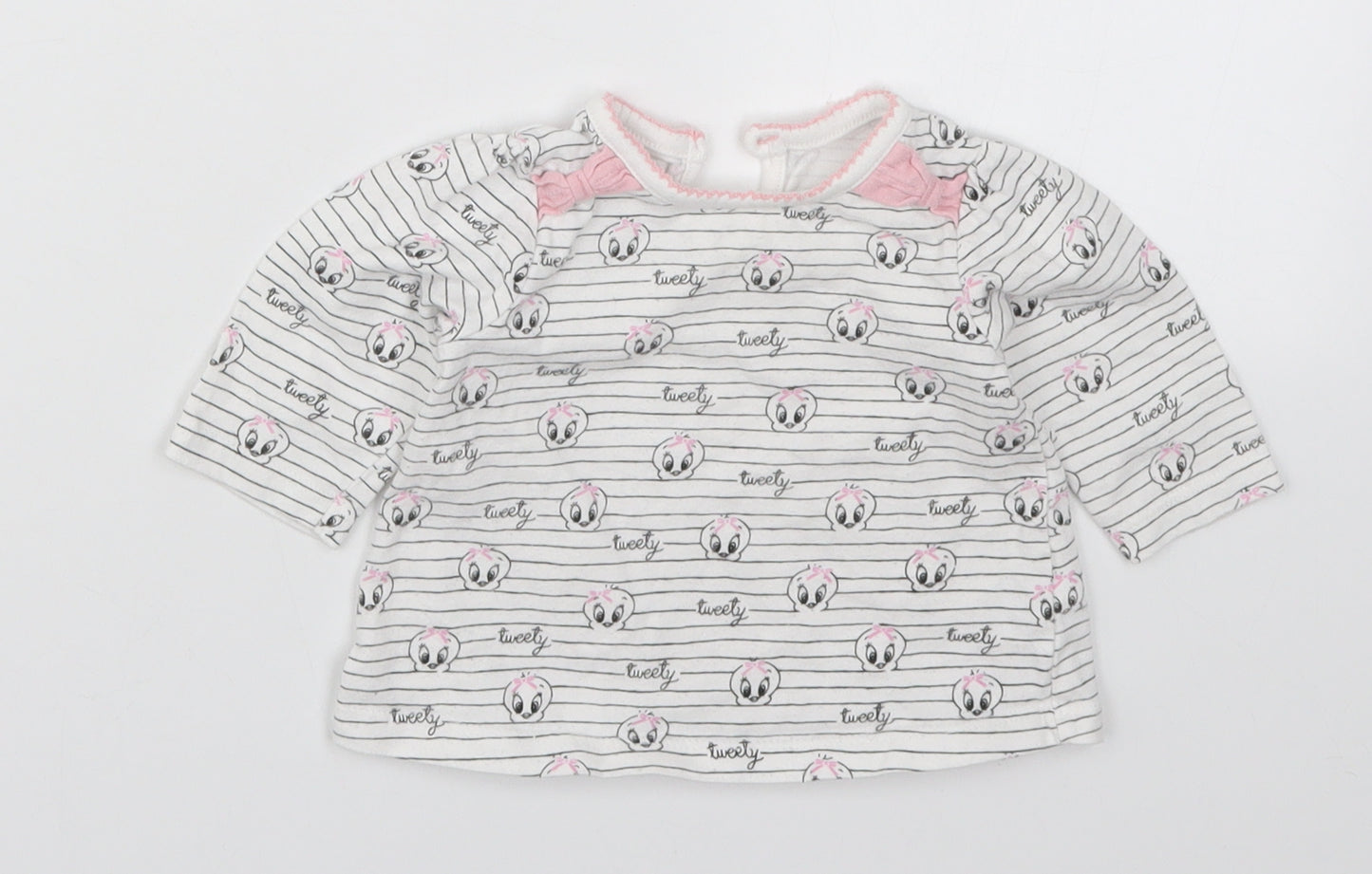 George Girls White Striped  Basic T-Shirt Size 0-3 Months  - Tweety