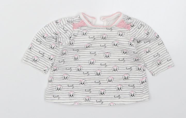 George Girls White Striped  Basic T-Shirt Size 0-3 Months  - Tweety