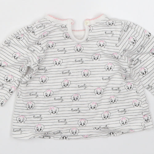 George Girls White Striped  Basic T-Shirt Size 0-3 Months  - Tweety