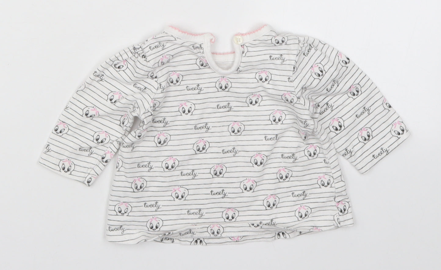 George Girls White Striped  Basic T-Shirt Size 0-3 Months  - Tweety