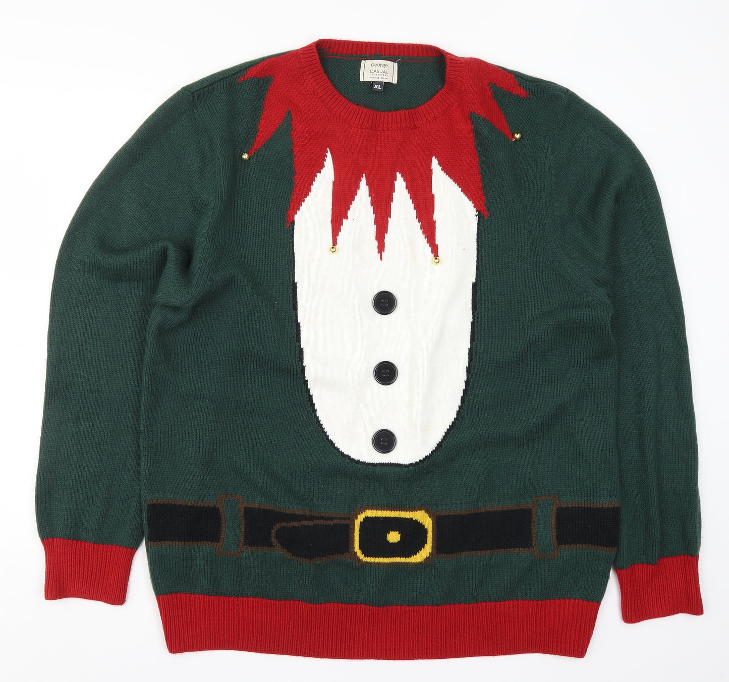 George Mens Green  Knit Pullover Jumper Size XL  - Christmas Elf