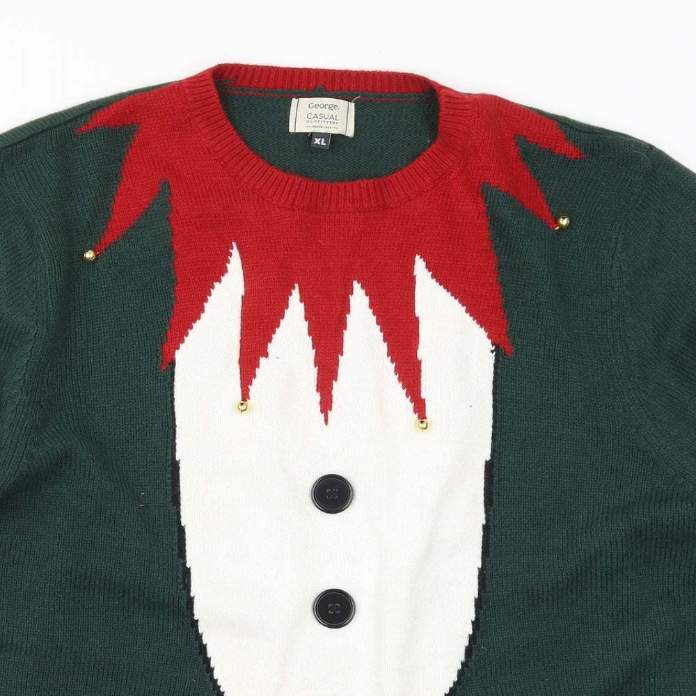George Mens Green  Knit Pullover Jumper Size XL  - Christmas Elf
