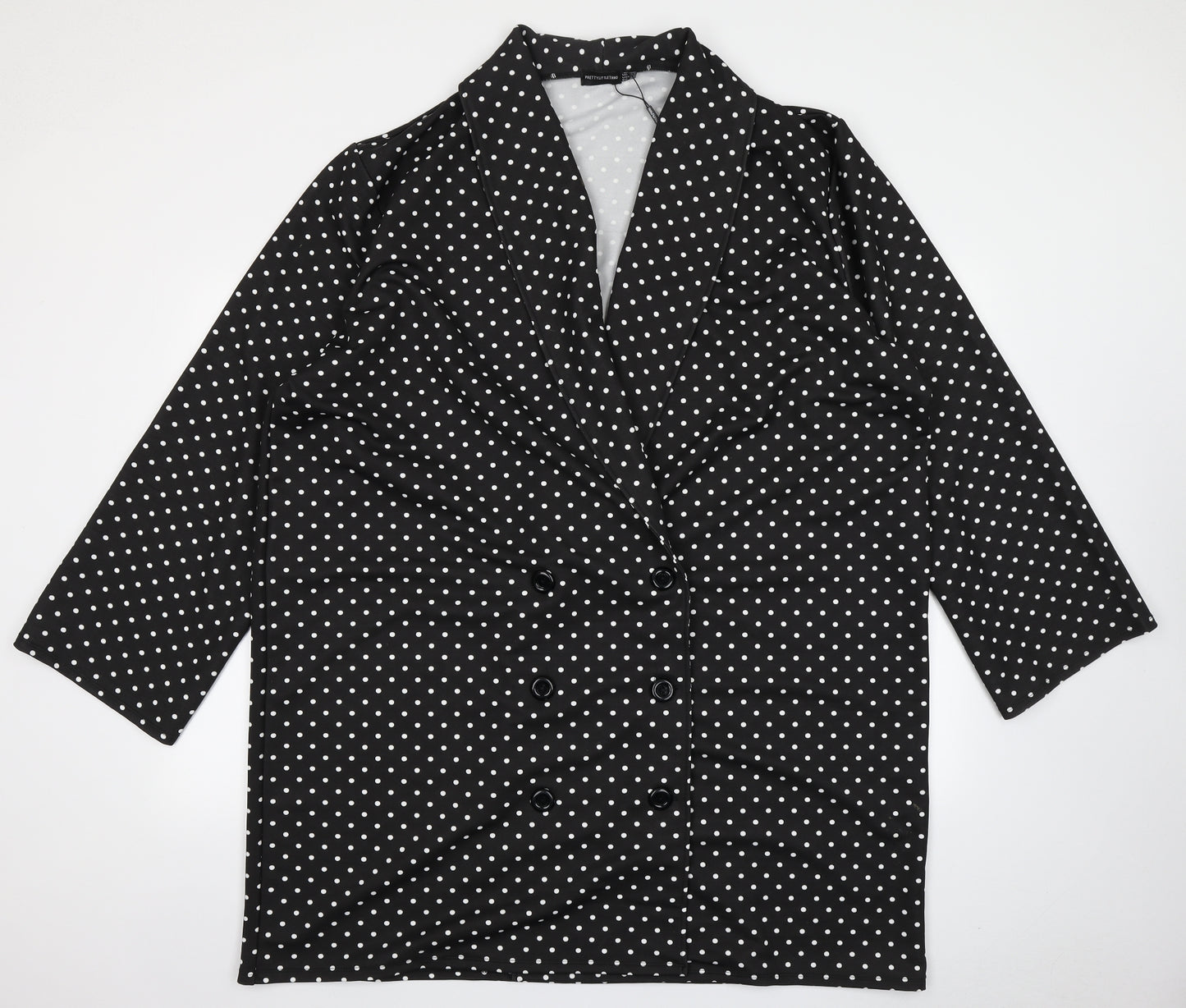 PRETTYLITTLETHING Womens Black Polka Dot  Jacket Blazer Size 24