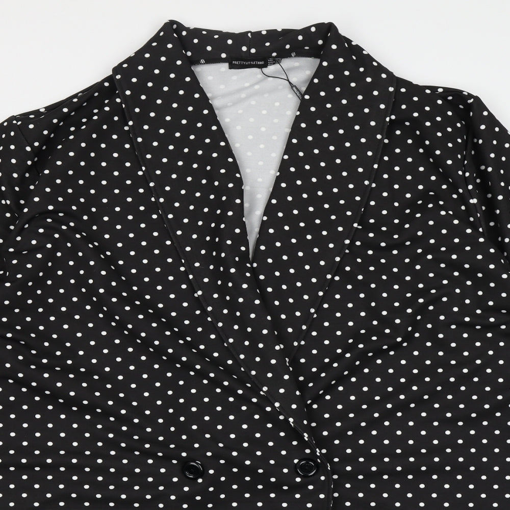 PRETTYLITTLETHING Womens Black Polka Dot  Jacket Blazer Size 24