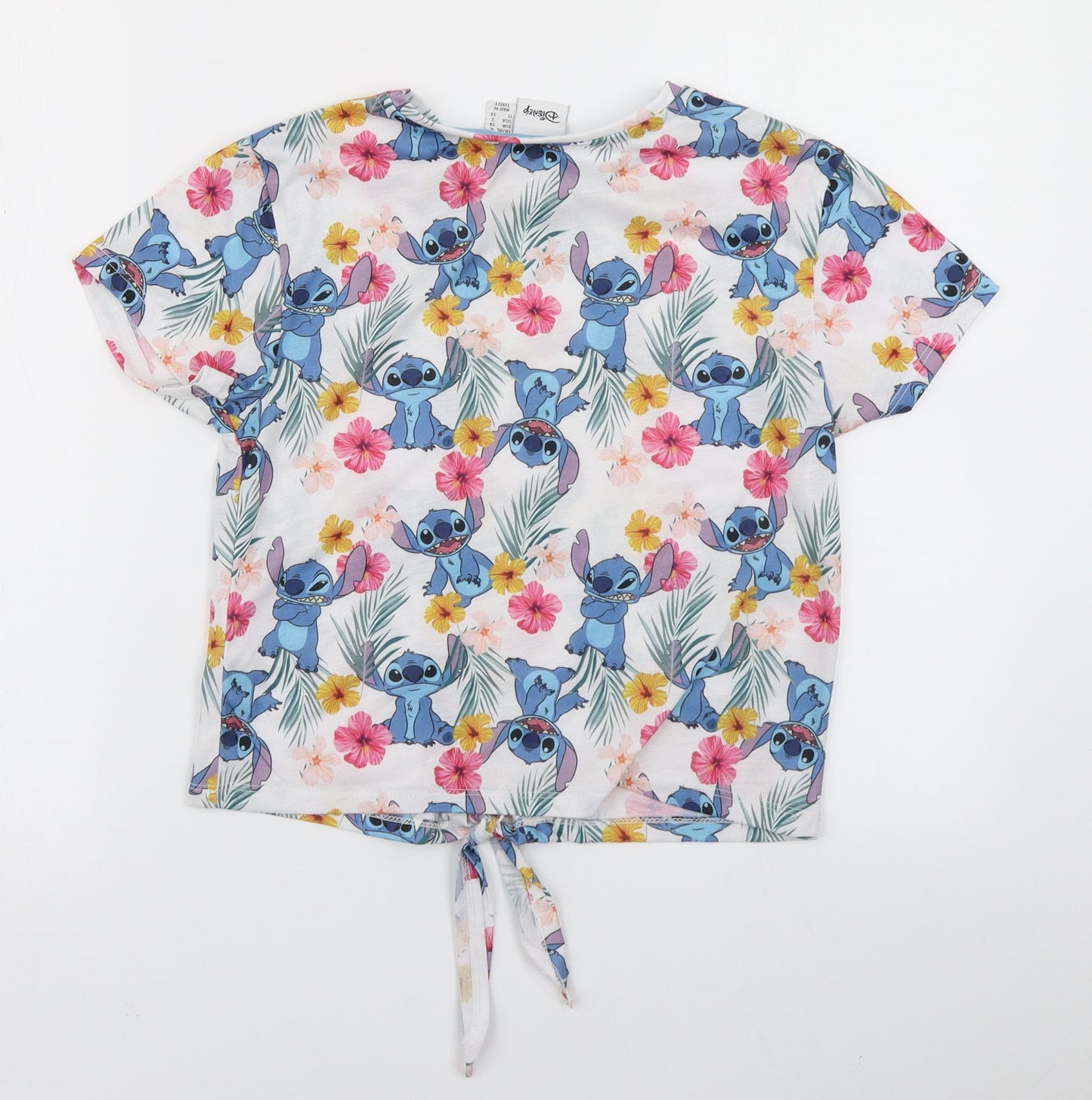 Primark Womens White Floral  Basic T-Shirt Size 6  - Disney Stitch