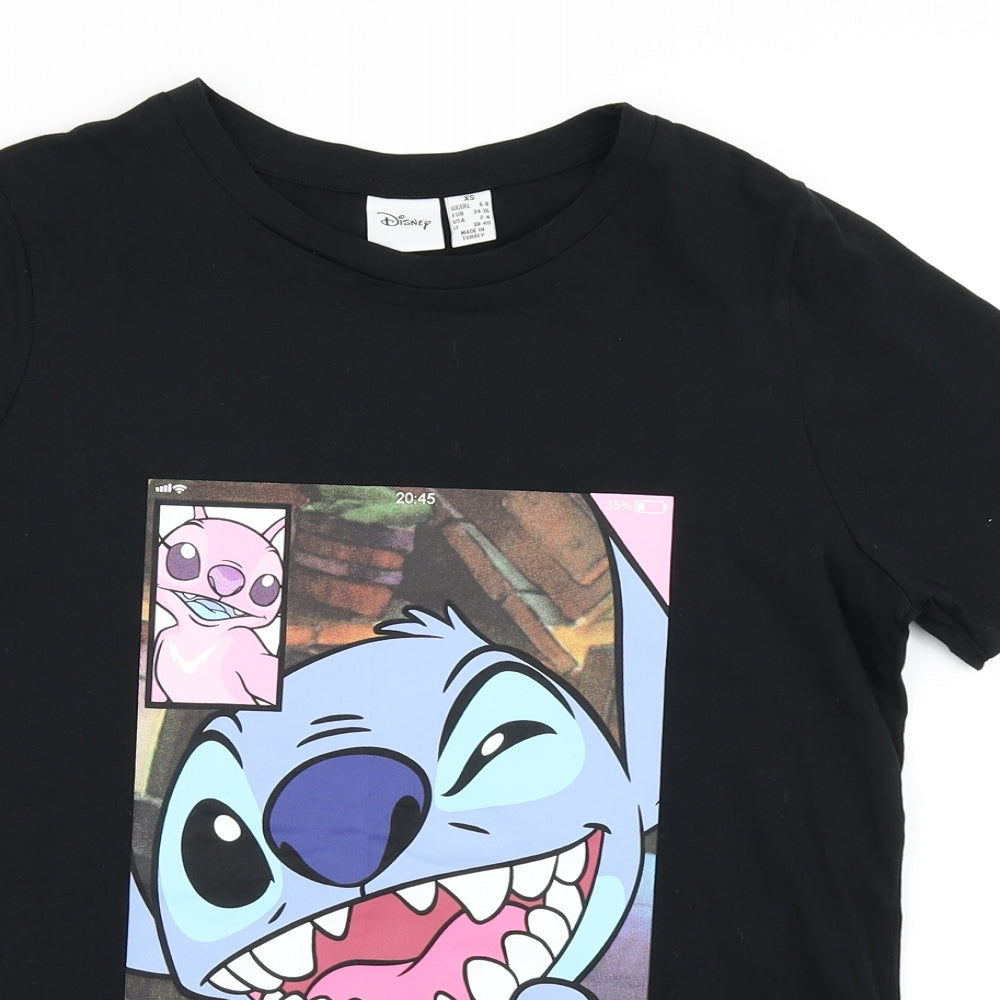 Primark Womens Black   Basic T-Shirt Size XS  - Disney Stitch