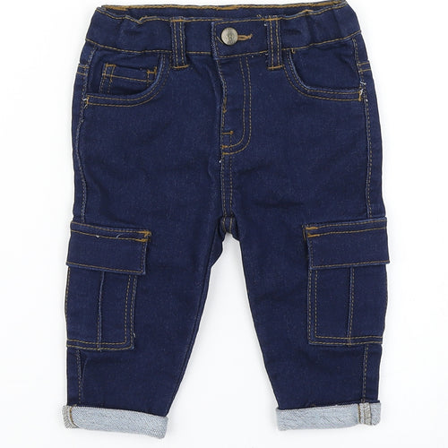 So Cute Girls Blue  Denim Cargo Jeans Size 6-9 Months