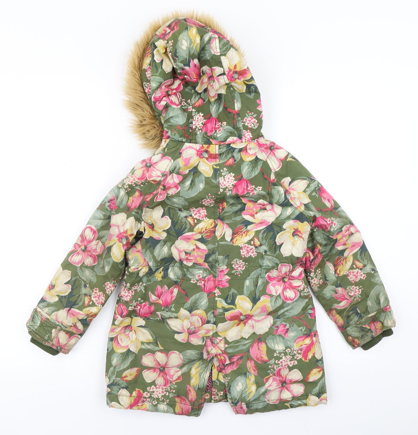 Monsoon Girls Green Floral  Parka Coat Size 5-6 Years