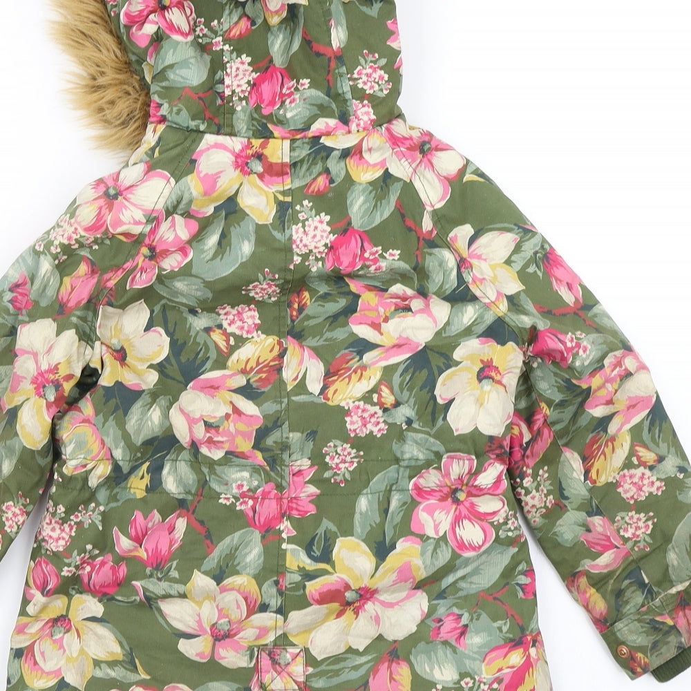 Monsoon Girls Green Floral  Parka Coat Size 5-6 Years