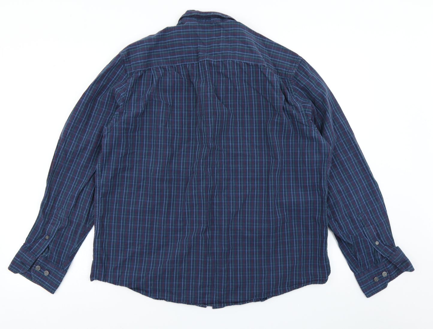 M&S Mens Blue Plaid   Button-Up Size L