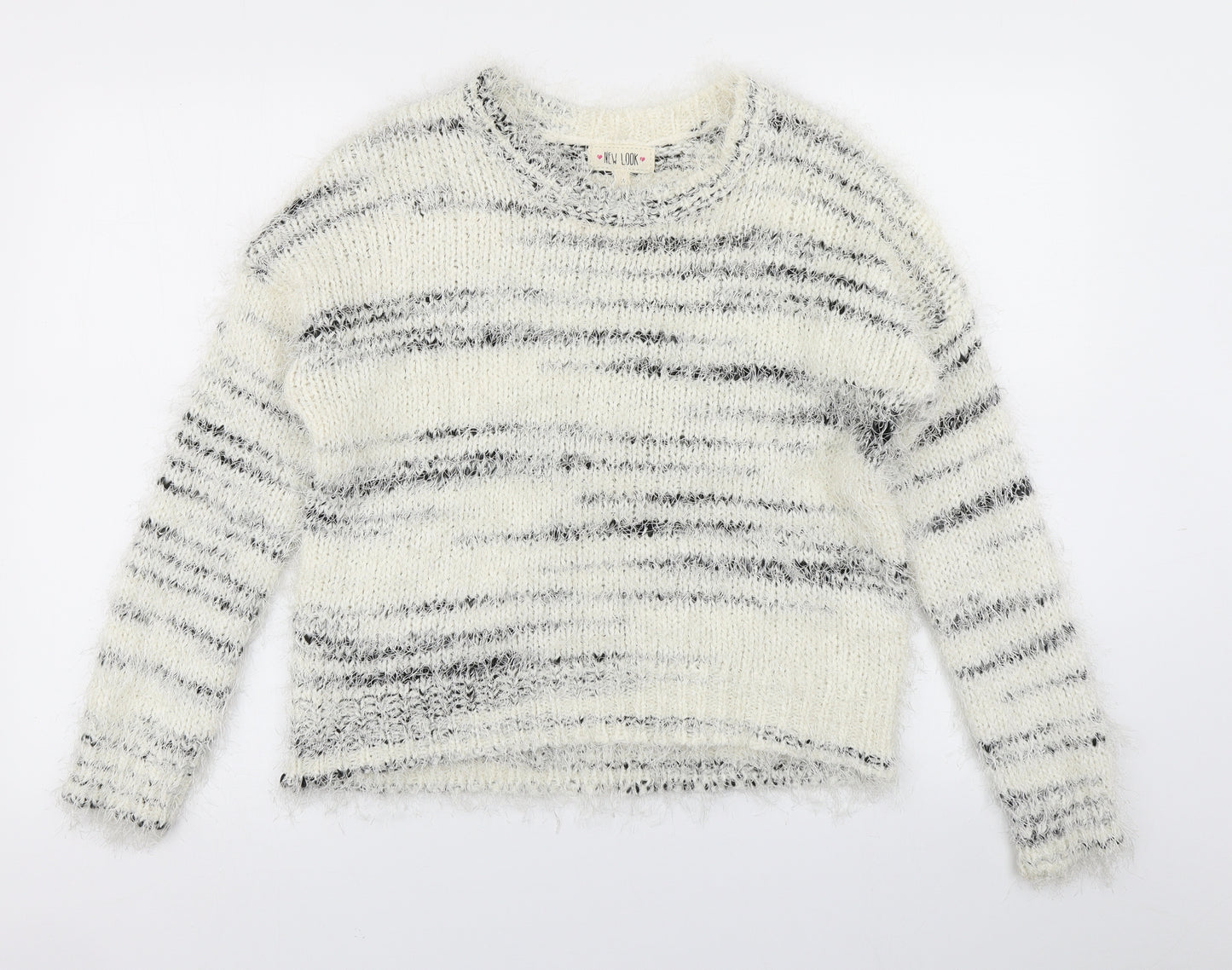 New Look Womens White Striped Knit Pullover Jumper Size 10