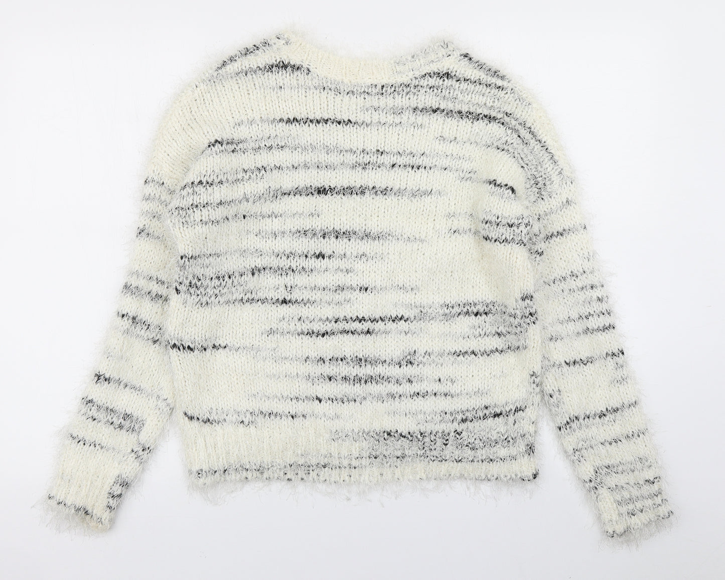 New Look Womens White Striped Knit Pullover Jumper Size 10