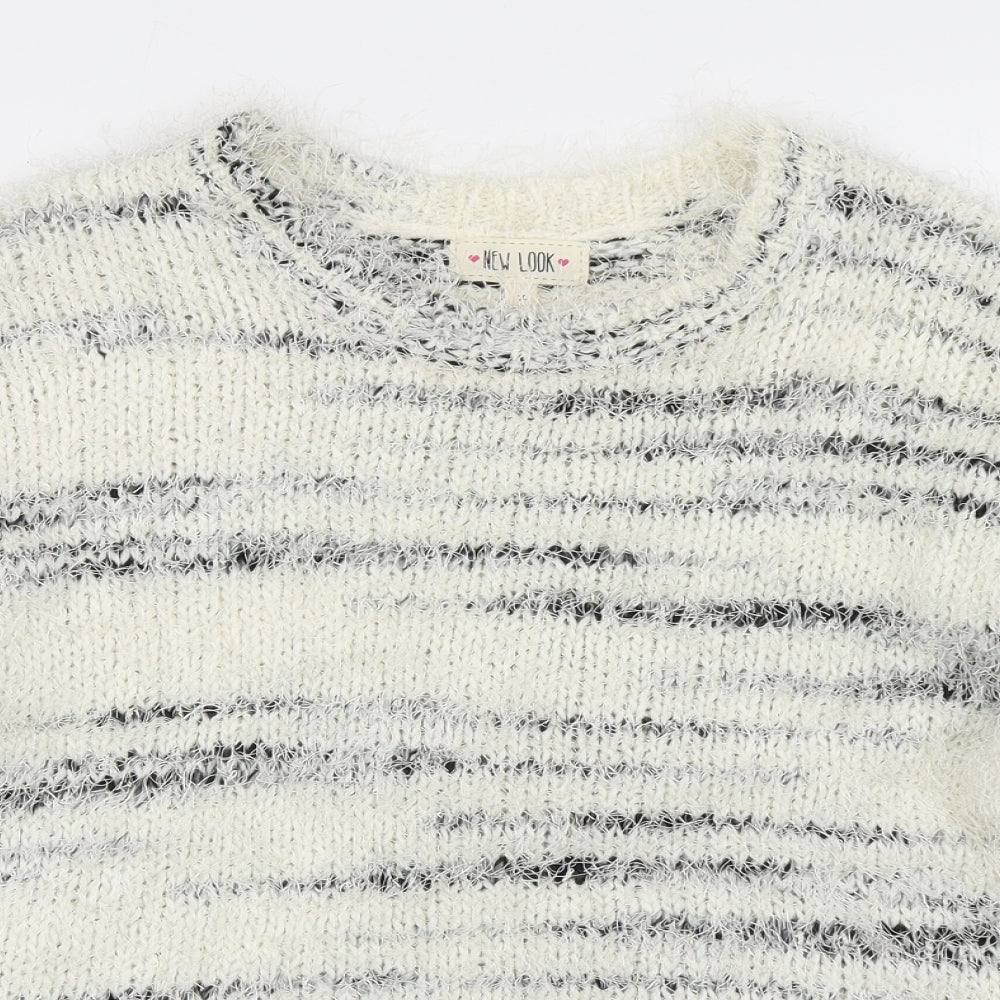 New Look Womens White Striped Knit Pullover Jumper Size 10