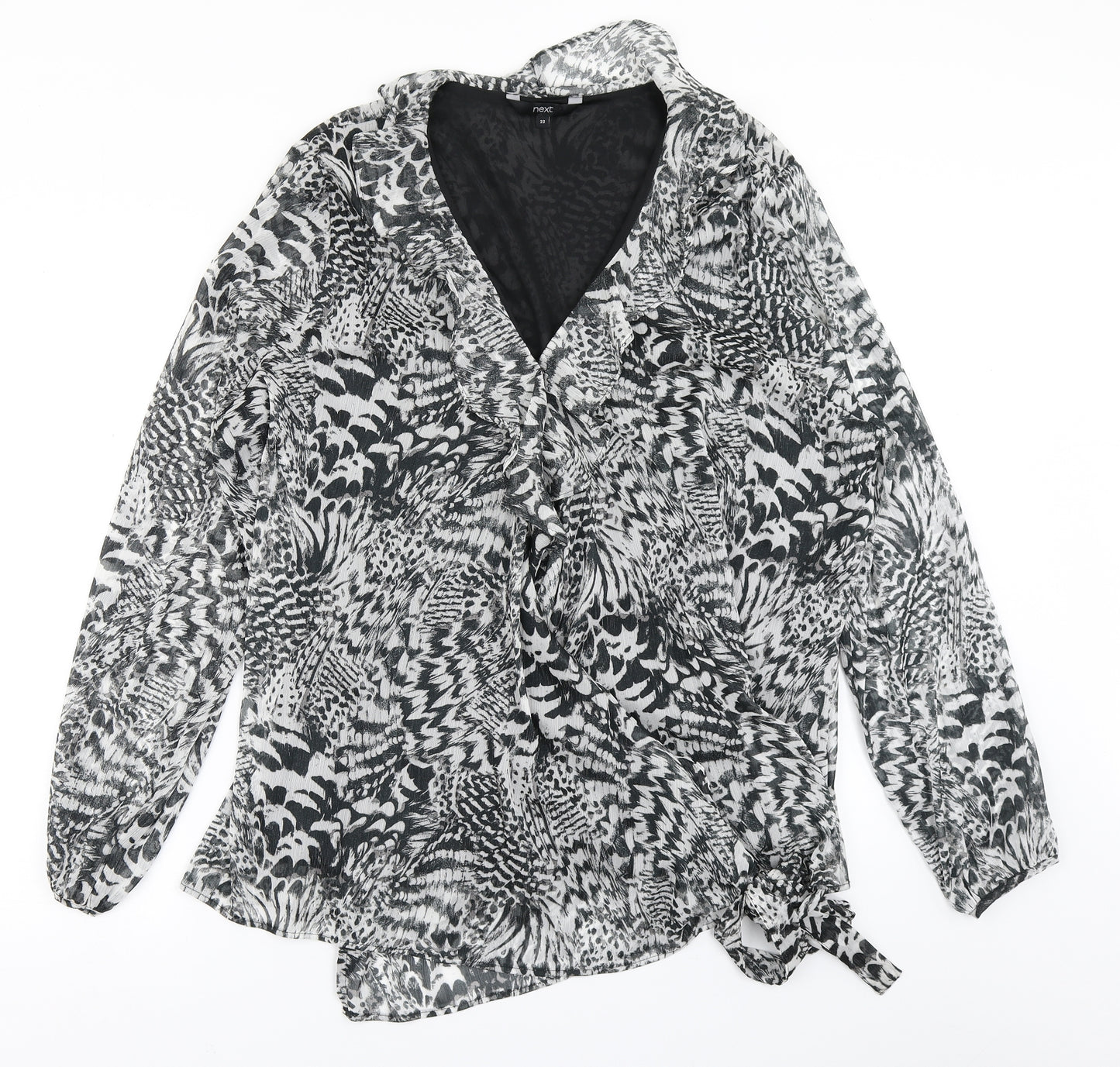 NEXT Womens Black Animal Print  Wrap Blouse Size 22