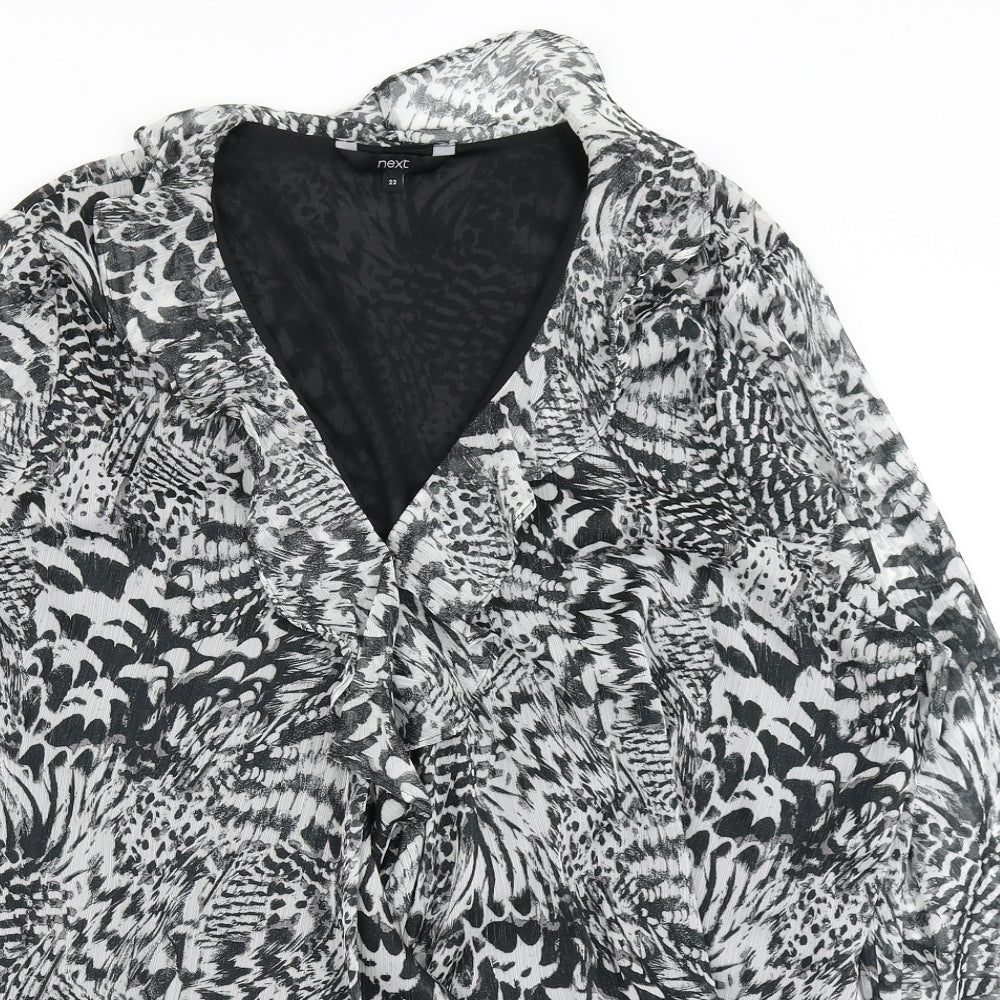 NEXT Womens Black Animal Print  Wrap Blouse Size 22