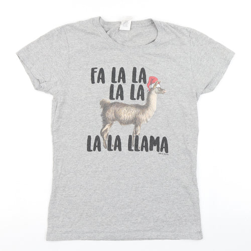 Gildan Womens Grey   Basic T-Shirt Size S  - Christmas llama t shirt