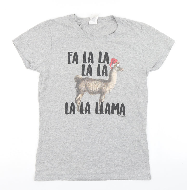 Gildan Womens Grey   Basic T-Shirt Size S  - Christmas llama t shirt